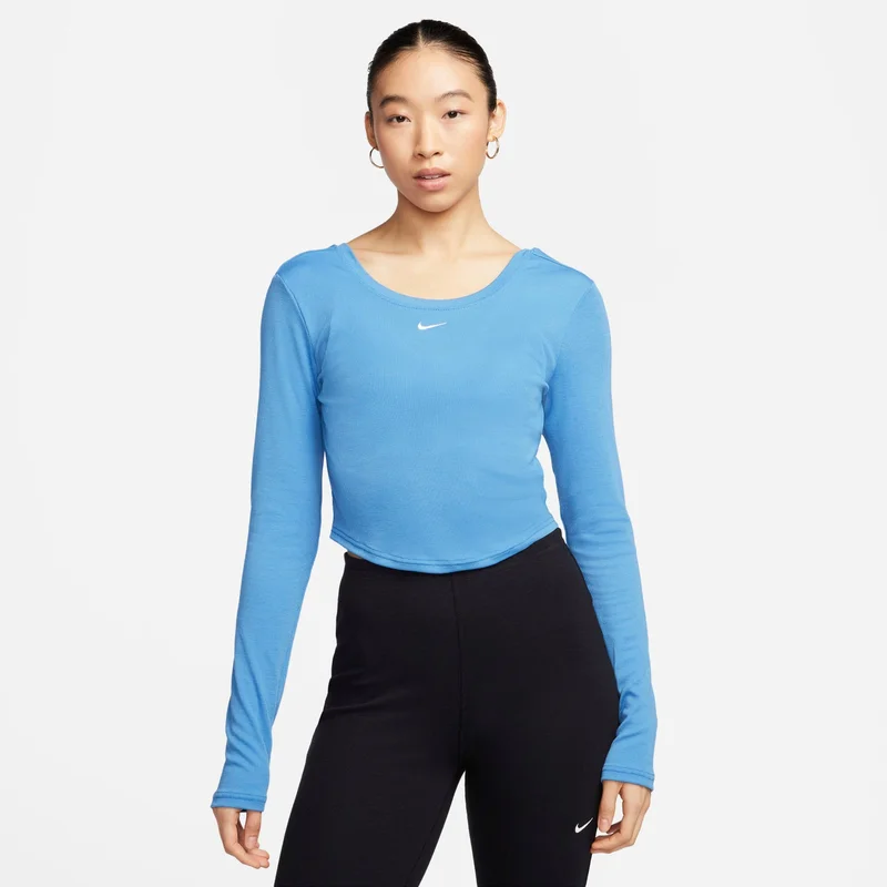 نايكي سبورتسوير تشيل نت تيشيرت ضيق سكوب-باك ميني-ريب بأكمام طويلة للنساء