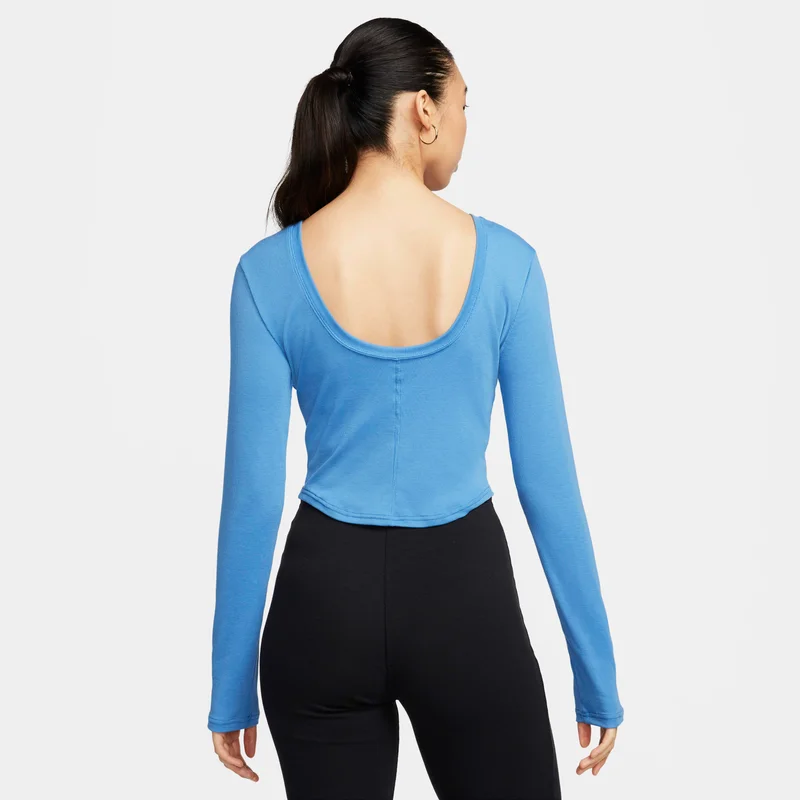Nike Blue Women's Sportswear Chill Scoop-Back Long-Sleeve Mini-Rib Top for Women | Best Price UAE