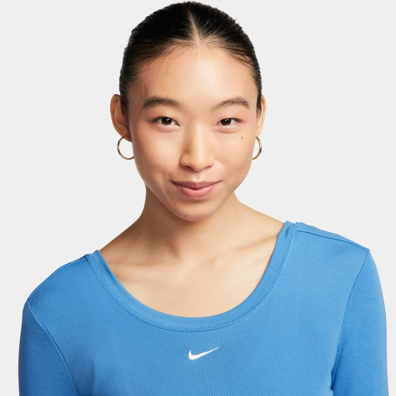 Nike Blue Women's Sportswear Chill Scoop-Back Long-Sleeve Mini-Rib Top for Women | Best Price UAE