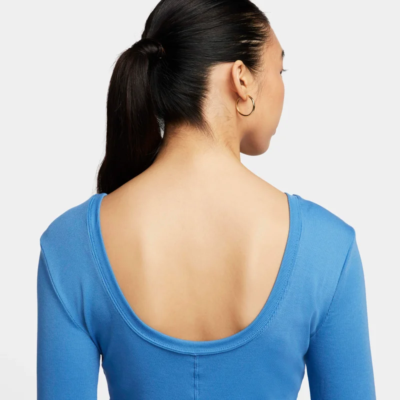 Nike Blue Women's Sportswear Chill Scoop-Back Long-Sleeve Mini-Rib Top for Women | Best Price UAE