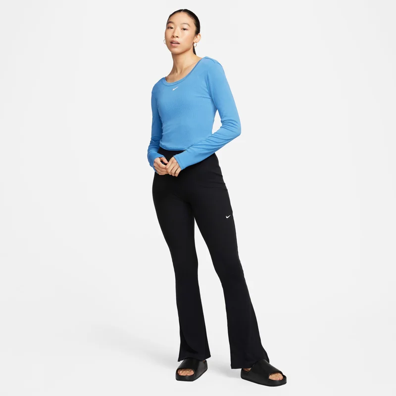 Nike Blue Women's Sportswear Chill Scoop-Back Long-Sleeve Mini-Rib Top for Women | Best Price UAE
