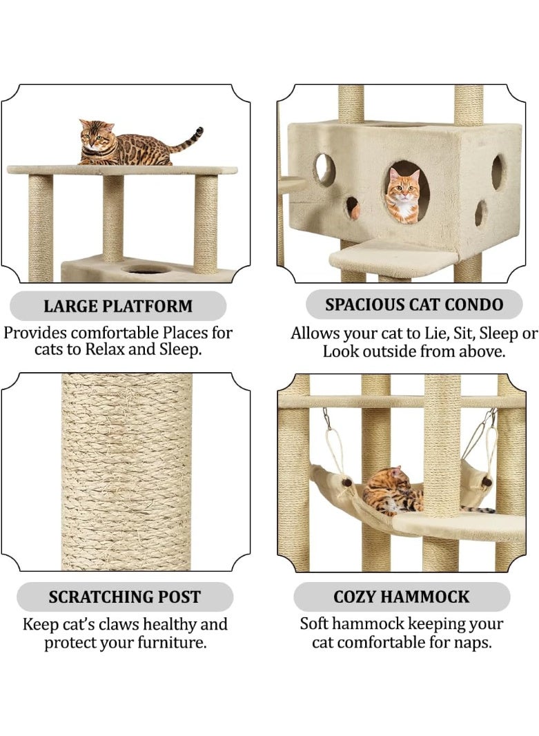 أن ان سي بيتس شجرة قطط للقطط المنزلية | برج قطط كبير | منزل متعدد الطوابق للقطط مع منصة علوية | عمود خدش من السيزال | منزل واسع للقطط | لعبة قطط وأرجوحة ناعمة | مركز أنشطة على شكل شجرة للقطط - ١٦٣ سم (بيج) - Image 3