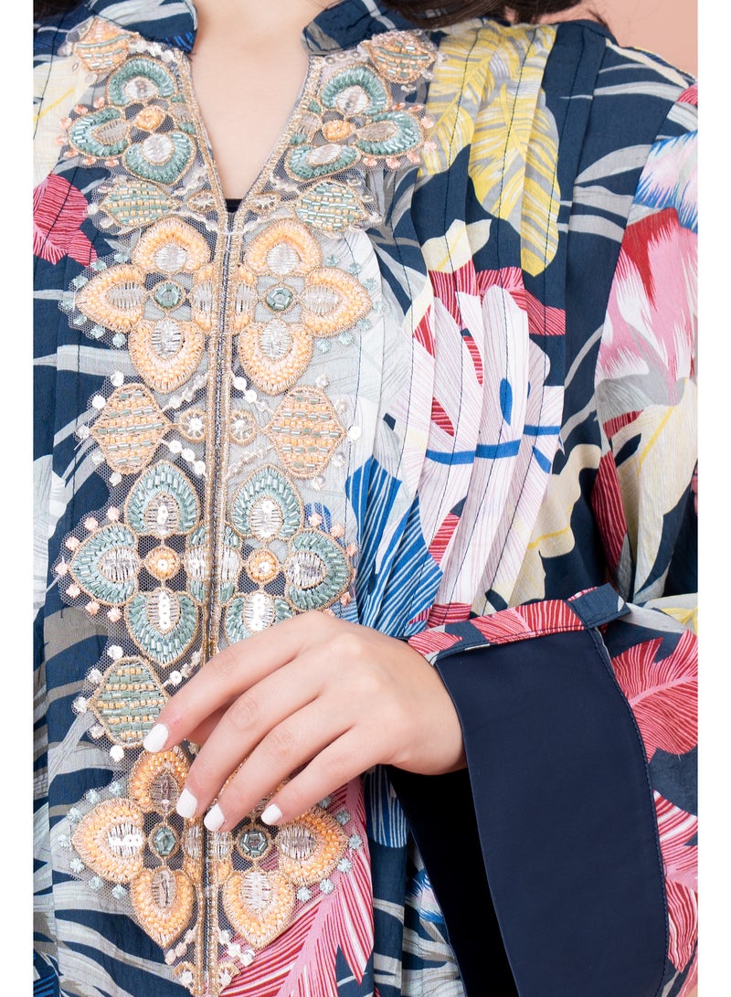 اكسا جلابية مطرزة نقوش براعم زهور - Image 4