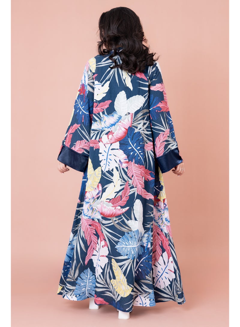 اكسا جلابية مطرزة نقوش براعم زهور - Image 2