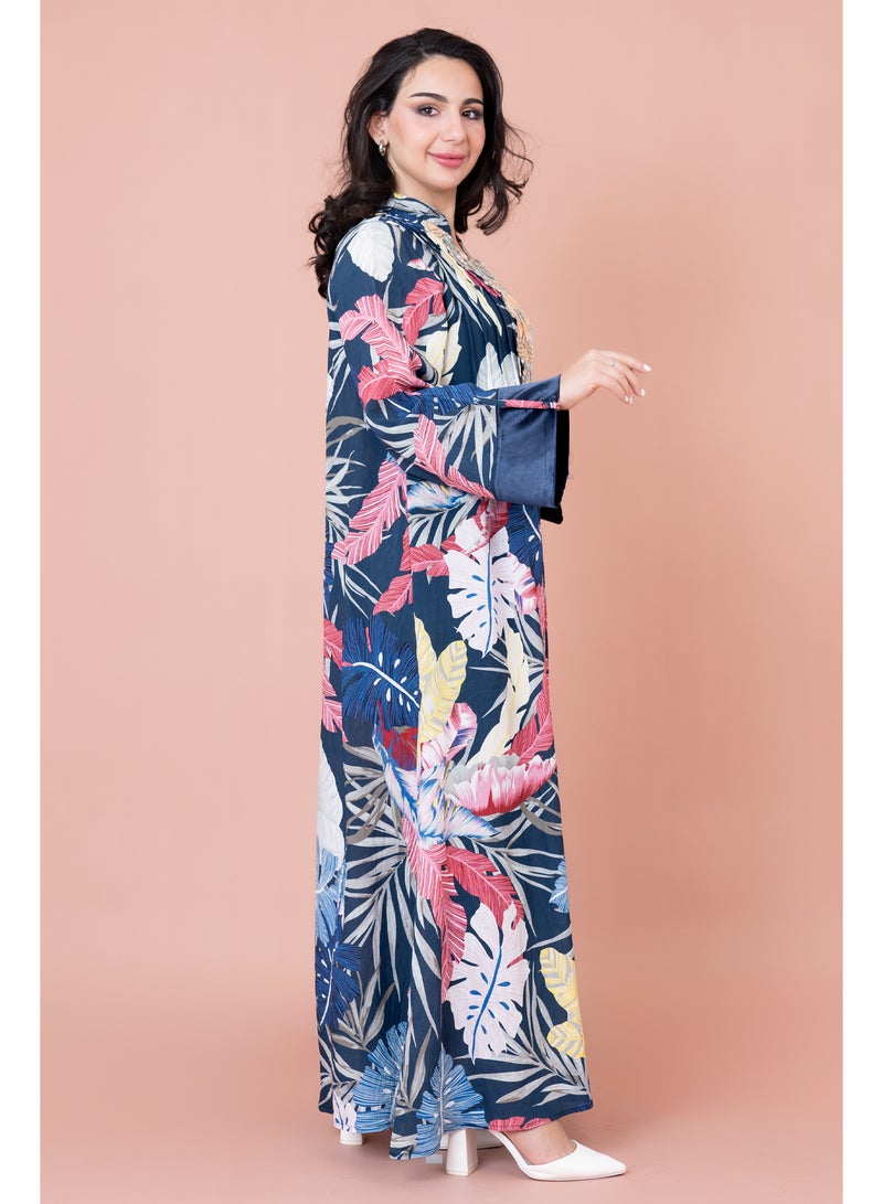 اكسا جلابية مطرزة نقوش براعم زهور - Image 3