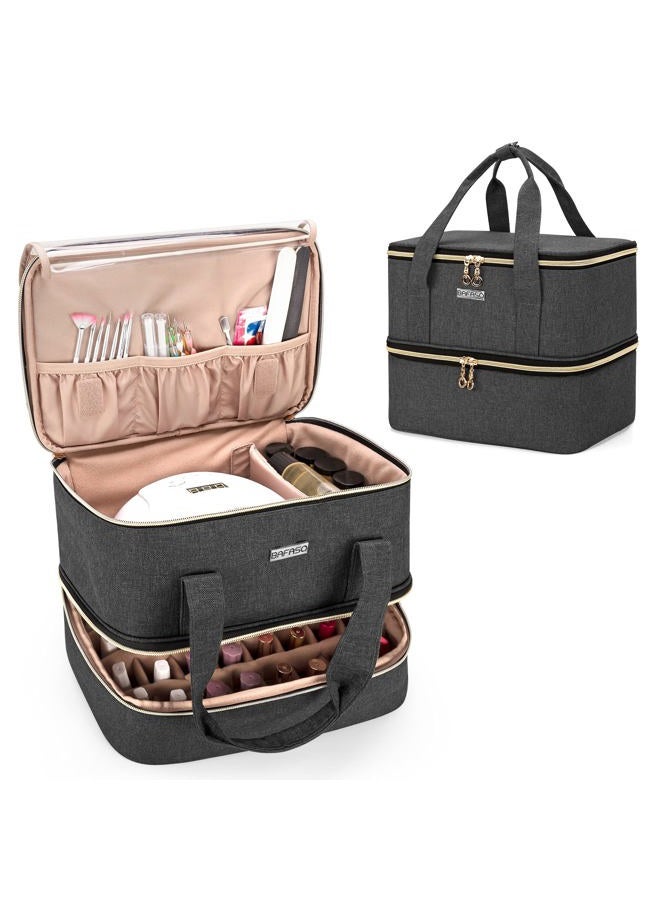 BAFASO Nail Polish Organizer Holds 40 Bottles (15ml - 0.5 fl.oz) and a Nail Lamp, Nail Polish Carrying Case with Manicure Tools Storage Sections (Bag Only), Black - Image 1