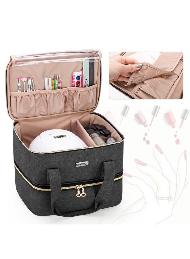 BAFASO Nail Polish Organizer Holds 40 Bottles (15ml - 0.5 fl.oz) and a Nail Lamp, Nail Polish Carrying Case with Manicure Tools Storage Sections (Bag Only), Black - Image 2