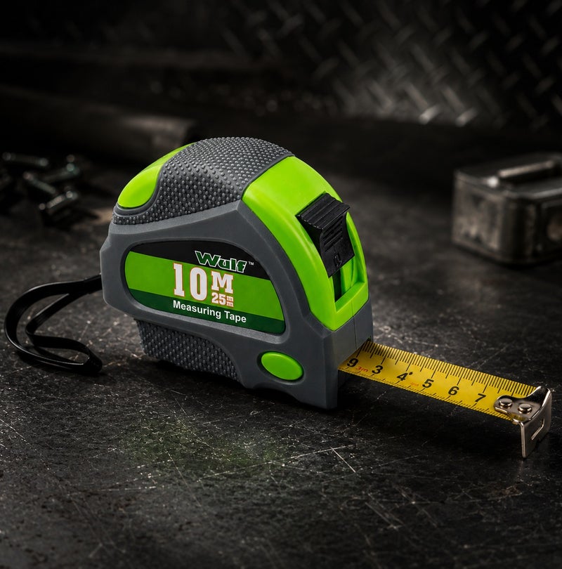 WULF Measuring Tape 10 Meter Professional Steel Tape Measure 10m x 25mm with Dual Lock System, Rubberized Impact Resistant Case and Metric Scale for Construction, Engineering, Surveying & DIY Projects - Image 4