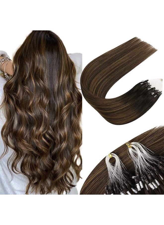 Sunny Hair [Silky]Sunny Micro Hair Extensions Brown Ombre Micro Ring Hair Extensions Dark Brown Balayage Medium Brown Pre Bonded Micro Link Hair Extensions Real Human Hair Thick End For Girls 50g 14Inch 