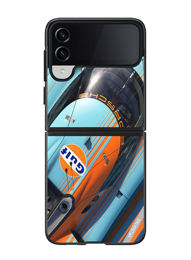 VR CREATIVE Protective Case Cover For Samsung Galaxy Z Flip4 Porsche Gulf Design Multicolour - Image 1