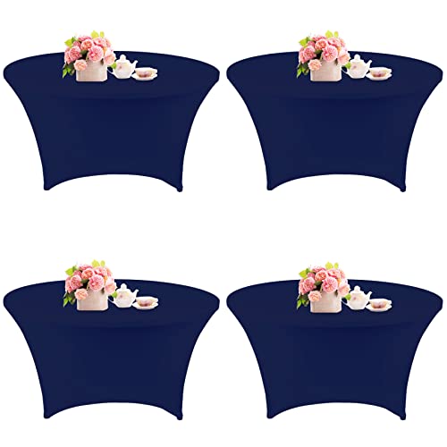 4 Pack 6FT Round Spandex Tablecloth 72 Inch Stretchable Table Cover Washable and Wrinkle Resistant Table Cloth Fitted Round Table for Wedding Banquet Birthday Party Restaurant Navy Blue