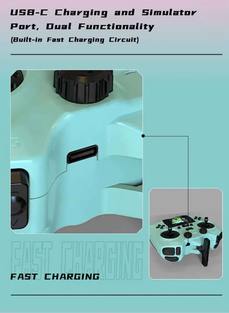 جهاز تحكم عن بعد ذكي، جهاز إرسال خفيف الوزن بشاشة ملونة عالية الدقة مع مستشعر هول، جهاز تحكم لاسلكي صغير الحجم وقابل للحمل مع شحن USB C، (قطعة واحدة، أخضر) - Image 3