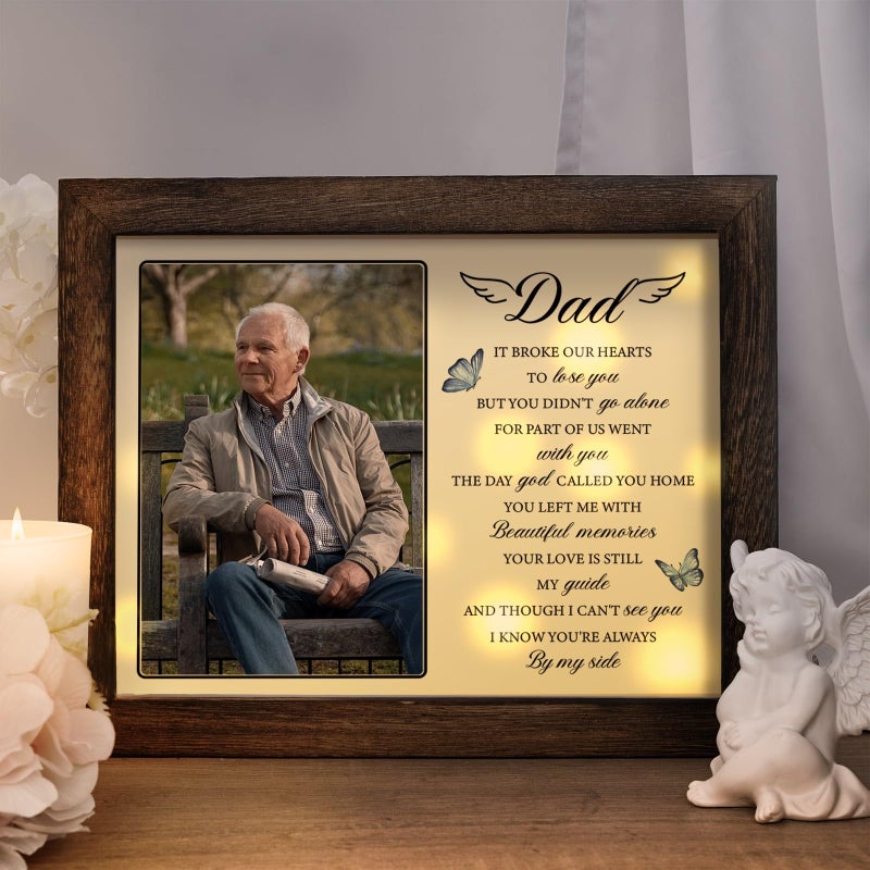 Buioata Memorial Gifts for Loss of Dad  Dad in Heaven LED Memorial Shadow Boxes  Bereavement Gifts for Loss of Father  in Memory of Dad  Loss of Father Sympathy Gift  Remembrance Gifts Fits 4x6 inch Photo - Image 1
