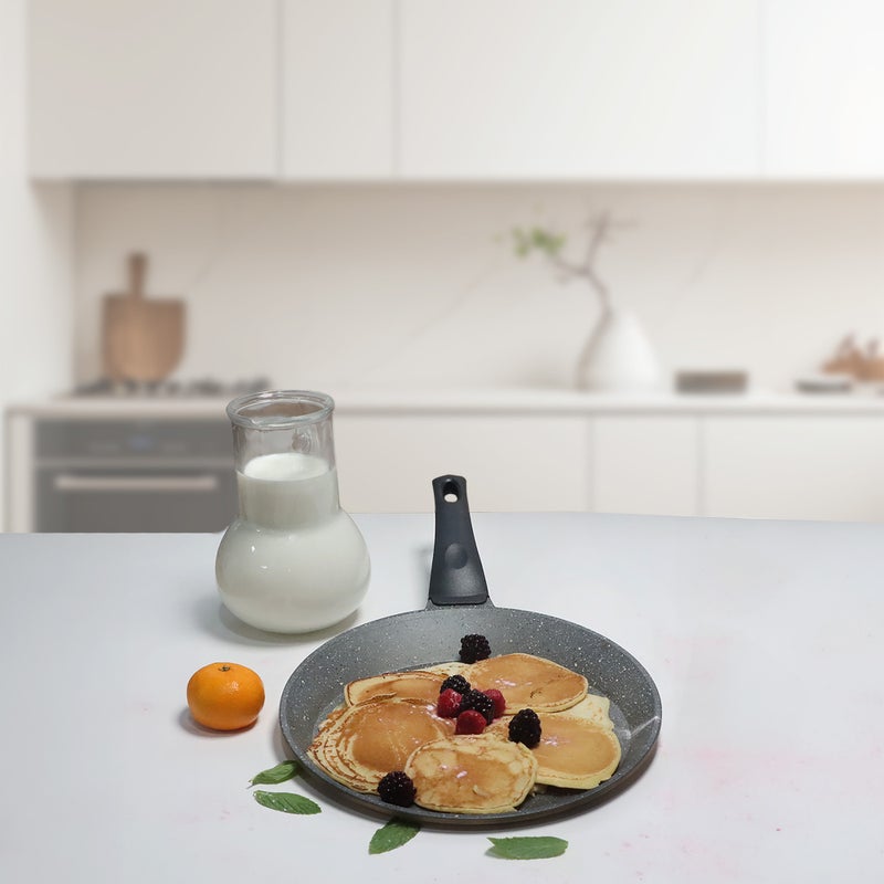 سيرينك مقلاة كريب غير لاصقة، صاج دوسا مقاس 22 سم بطلاء جرانيت وهيكل من الألمنيوم، مقاومة للخدش والقطع، مقلاة دائرية لتحضير الأومليت والتورتيلا والفطائر والبيض، من سلسلة الطهي الممتعة Serenk. - Image 3