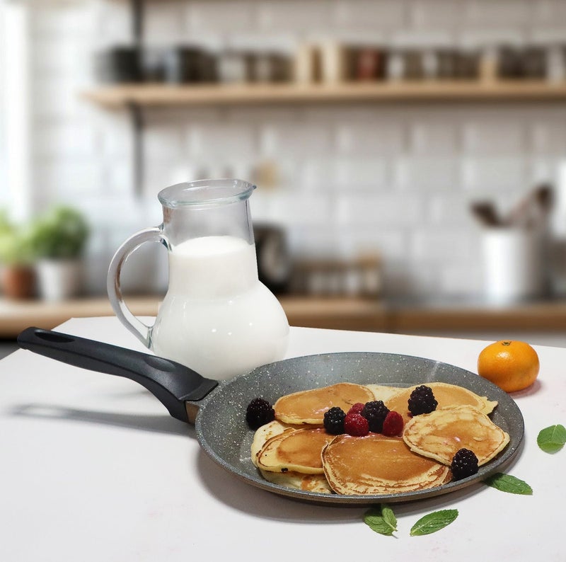 Serenk Non-Stick Crepe Pan, 22cm Dosa Tawa with Granite Coating and Aluminum Body, Scratch and Cut Resistant, Round Baking Pan for Omelette, Tortilla, Pancake, Egg, Serenk Fun Cooking Series - Image 1