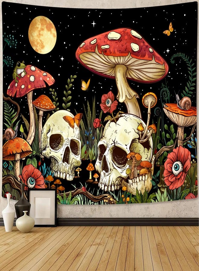 Kanuyee Skull Tapestry Wall Hanging Hippie Mushroom Tapestry For Bedroom Gothic Room Decor For Bedroom Aesthetic Red 36×48 Inches - Image 1
