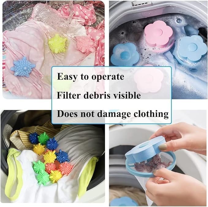 PH BROTHER 2 pcs Washing Machine Floating Lint Mesh Bags and 10 Reusable Laundry Dryer Balls Set Hair Catcher Lint TrapEcoFriendly Dryer Balls Anti Vibration Pads and Lint Remover - Image 3