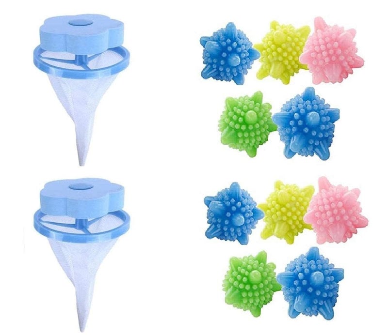 PH BROTHER 2 pcs Washing Machine Floating Lint Mesh Bags and 10 Reusable Laundry Dryer Balls Set Hair Catcher Lint TrapEcoFriendly Dryer Balls Anti Vibration Pads and Lint Remover - Image 1