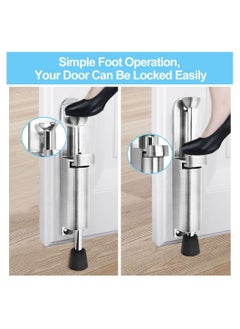 SYOSI Kick Down Door Locks Stopper Holder Spring Loaded Adjustable Stainless Steel Heavy Duty Door Holder Step On Door Stopper Retainer Zinc Alloy Soft Rubber Foot for Garage Gate Office Home  - Image 2