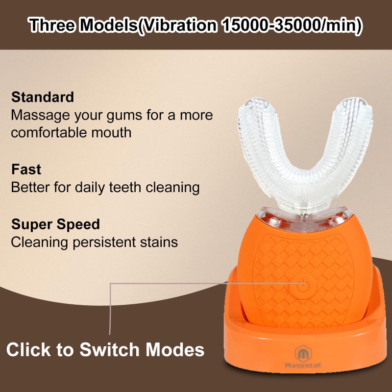 Magentak Ultrasonic U-Shaped Toothbrush for Adults, Electric Toothbrush for Teeth Whitening, Automatic 360-degree with Waterproof IPX7,3 Modes for Cleaning(Orange) - Image 3
