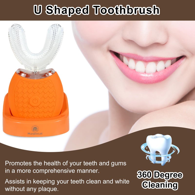 Magentak Ultrasonic U-Shaped Toothbrush for Adults, Electric Toothbrush for Teeth Whitening, Automatic 360-degree with Waterproof IPX7,3 Modes for Cleaning(Orange) - Image 4