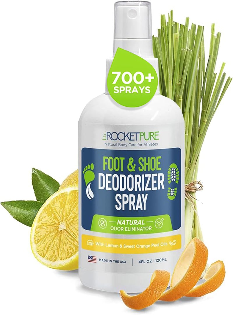 Rocket Pure Natural Foot & Shoe Deodorizer Spray - Foot Spray for Smelly Feet & Shoe Spray for Smelly Shoes - Removes, Controls & Prevents Odors - Made with Essential Oils - Made in USA (Lemon, 4oz) - Image 1