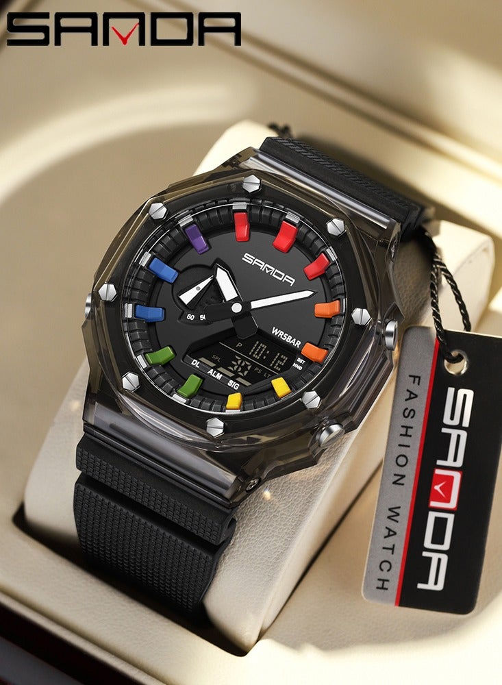 ساندا ساعة SANDA G الإلكترونية الشفافة متعددة الوظائف، النسخة الكورية العصرية للرجال، ساعة غوص مع منبه وامتصاص الصدمات - Image 1