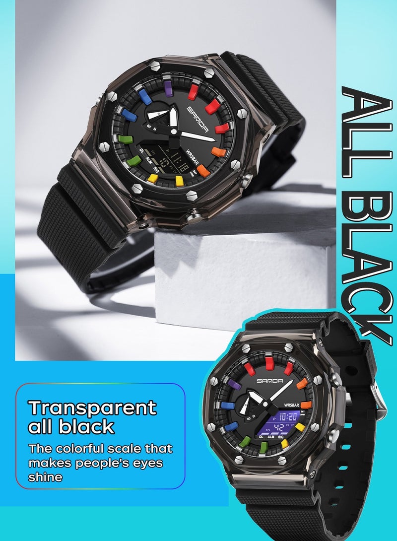 ساندا ساعة SANDA G الإلكترونية الشفافة متعددة الوظائف، النسخة الكورية العصرية للرجال، ساعة غوص مع منبه وامتصاص الصدمات - Image 3