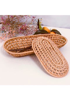 Generic 2PCS Rattan Woven Tray Wicker Bread Basket, Woven Tabletop Food Fruit Vegetables Serving Basket Oval Hand-Woven Tea Tray Rattan Bread Storage Tray for Food Storage and Towel Storage Rattan Tray  - Image 3