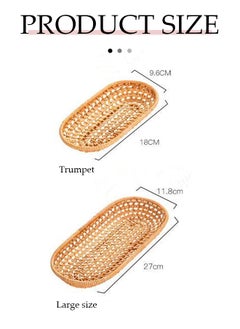 Generic 2PCS Rattan Woven Tray Wicker Bread Basket, Woven Tabletop Food Fruit Vegetables Serving Basket Oval Hand-Woven Tea Tray Rattan Bread Storage Tray for Food Storage and Towel Storage Rattan Tray  - Image 4