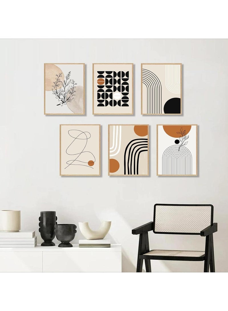 Today Idea Abstract Boho Wall Art Prints Set of 6, Minimalist Geometric Boho Wall Art Orange Beige Palm Leaf Line Art Canvas Painting Pictures, Mid-Century Modern Prints Gallery Wall Posters for Bedroom Living - Image 2