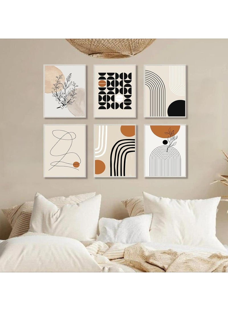 Today Idea Abstract Boho Wall Art Prints Set of 6, Minimalist Geometric Boho Wall Art Orange Beige Palm Leaf Line Art Canvas Painting Pictures, Mid-Century Modern Prints Gallery Wall Posters for Bedroom Living - Image 3
