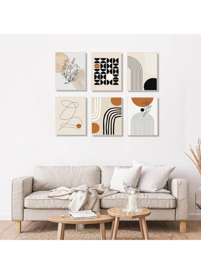 Today Idea Abstract Boho Wall Art Prints Set of 6, Minimalist Geometric Boho Wall Art Orange Beige Palm Leaf Line Art Canvas Painting Pictures, Mid-Century Modern Prints Gallery Wall Posters for Bedroom Living - Image 4
