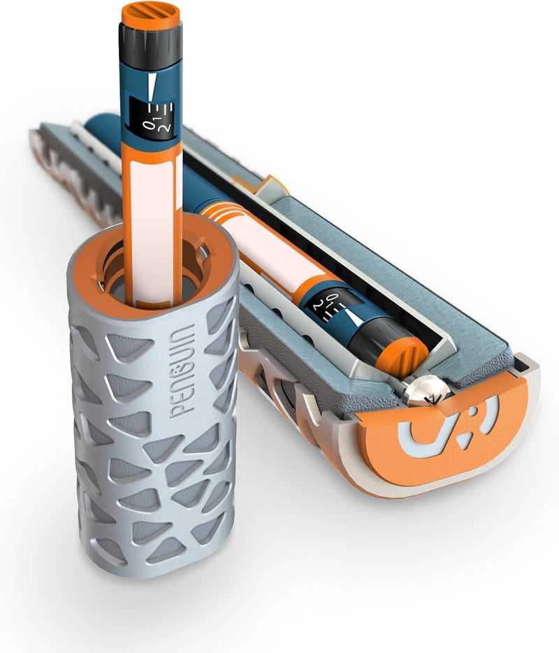 Penguin Insulin Cooler Travel Case - Reusable Temperature-Controlled Diabetic Insulin Pen Cooling Case - Keeps Diabetes Medicine Cold for 24 Hours. Aluminum Carry Case for Diabetic Pen, Silver