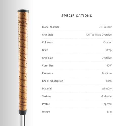 WINN DRI-TAC WRAP OVERSIZE (+1/8") Golf Grip, Classic Wrap-Style Design with Pronounced Contours for Ultimate Comfort, WinnDry Polymer for Shock Absorption, Cushion & Non-Slip, All-Weather Performance - Image 3