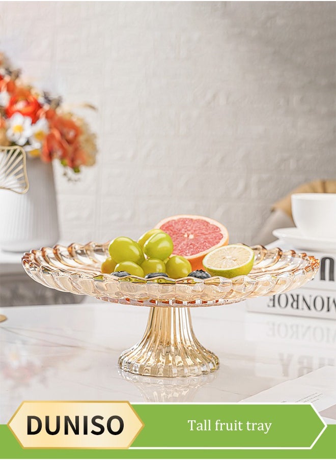 DUNISO Footed Fruit Bowl,Countertop Fruit Holder Basket,Lotus shaped glass High-foot Fruit Bowl High-value Fruit Plate Glass Household Living Room Coffee Table Food Plate Fruit Basket Tray  - Image 1