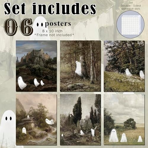 LANCHI95 6 Pcs 8x10in Halloween Wall Art Prints, Vintage Posters, Cute Ghost Pictures for Bedroom Decor (UNFRAMED) - Image 2