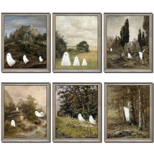 LANCHI95 6 Pcs 8x10in Halloween Wall Art Prints, Vintage Posters, Cute Ghost Pictures for Bedroom Decor (UNFRAMED) - Image 1