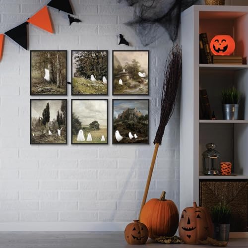 LANCHI95 6 Pcs 8x10in Halloween Wall Art Prints, Vintage Posters, Cute Ghost Pictures for Bedroom Decor (UNFRAMED) - Image 4
