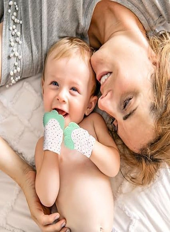 DTR Creation Teething Mitten with Blue Top & Polka Dots | Silicone Infant Teething Glove with Adjustable Strap, Crinkle Sound & Textured Silicone | Soothing for Swollen Gums, Age 3 Months + | BPA-Free - Image 4