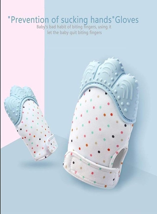 DTR Creation Teething Mitten with Blue Top & Polka Dots | Silicone Infant Teething Glove with Adjustable Strap, Crinkle Sound & Textured Silicone | Soothing for Swollen Gums, Age 3 Months + | BPA-Free - Image 2