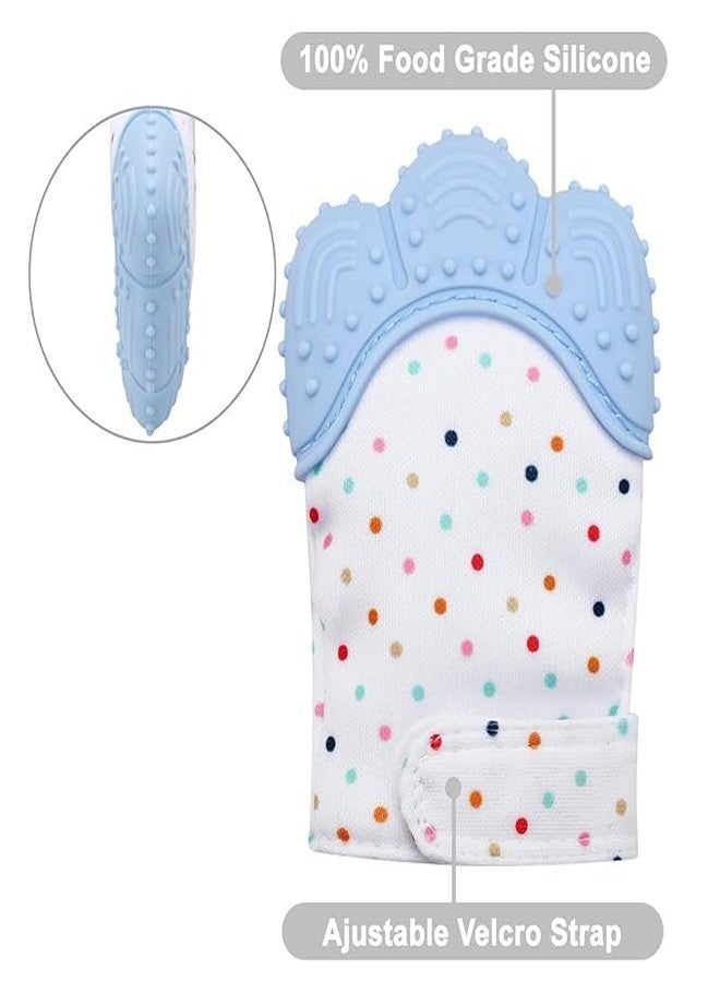 DTR Creation Teething Mitten with Blue Top & Polka Dots | Silicone Infant Teething Glove with Adjustable Strap, Crinkle Sound & Textured Silicone | Soothing for Swollen Gums, Age 3 Months + | BPA-Free - Image 5