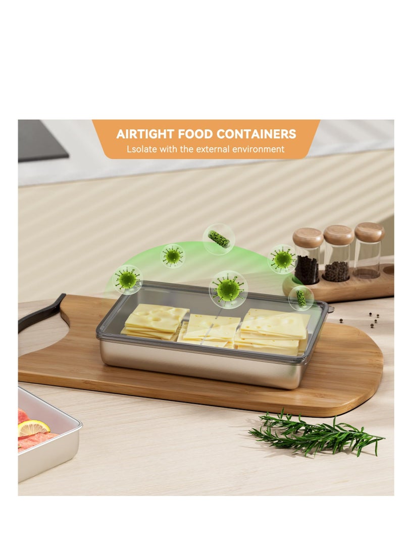 Excefore Stainless Steel Airtight Deli Meat Storage Containers, Stainless Steel Food Storage Containers, Refrigerator Cheese Container, with Elevated Base, for Kitchen Fridge Organizers and Storage - Image 4