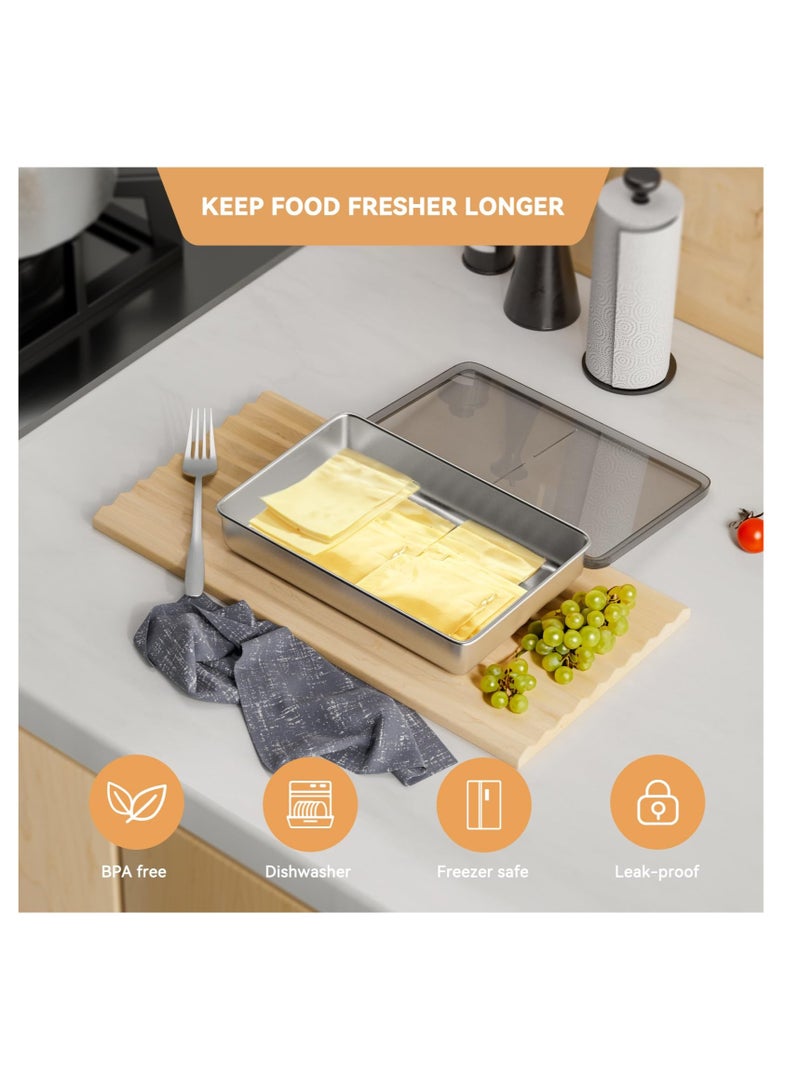 Excefore Stainless Steel Airtight Deli Meat Storage Containers, Stainless Steel Food Storage Containers, Refrigerator Cheese Container, with Elevated Base, for Kitchen Fridge Organizers and Storage - Image 5