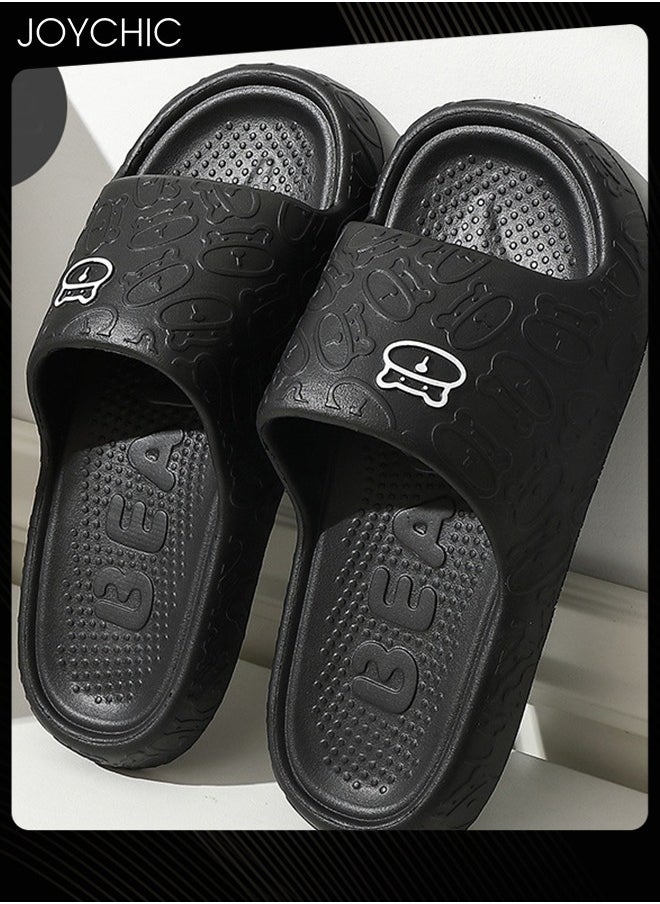Joychic Lovely Cartoon Bear Pattern Soft Thick Bottom Home Slipper Anti Slip Wear Resistant Shower Slipper with High Resilience for Women Men Couple Black  - Image 1