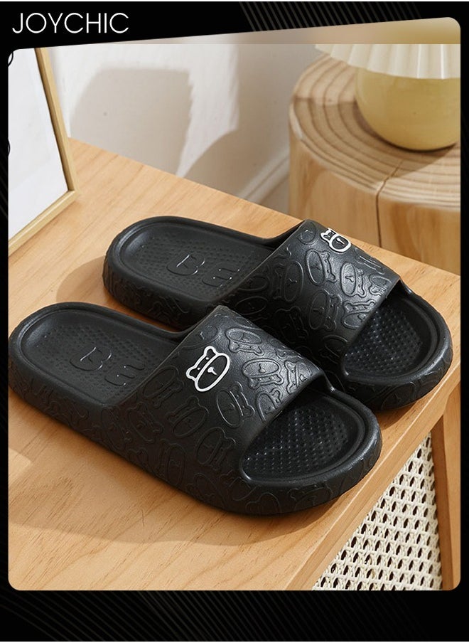 Joychic Lovely Cartoon Bear Pattern Soft Thick Bottom Home Slipper Anti Slip Wear Resistant Shower Slipper with High Resilience for Women Men Couple Black  - Image 2