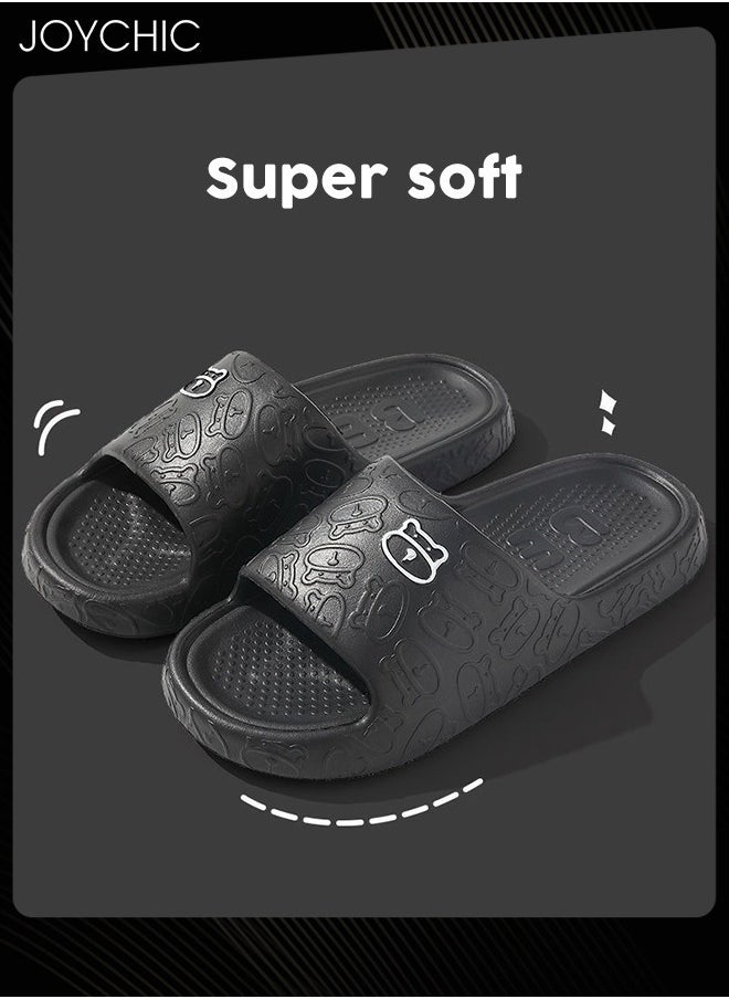 Joychic Lovely Cartoon Bear Pattern Soft Thick Bottom Home Slipper Anti Slip Wear Resistant Shower Slipper with High Resilience for Women Men Couple Black  - Image 3