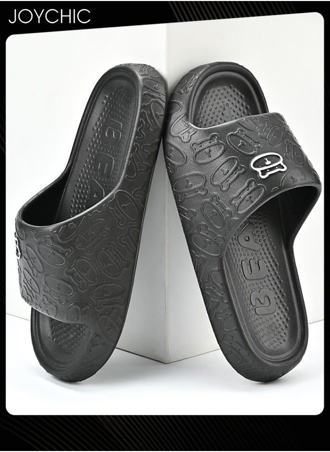 Joychic Lovely Cartoon Bear Pattern Soft Thick Bottom Home Slipper Anti Slip Wear Resistant Shower Slipper with High Resilience for Women Men Couple Black  - Image 4