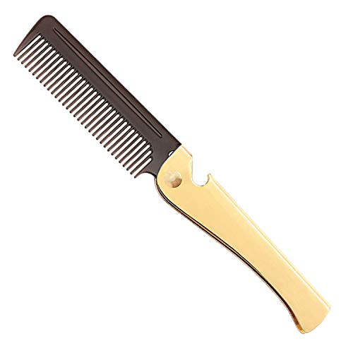 Avenoir Stainless Steel Folding Comb, Pocket Comb for Men and Women, Golden - Image 1