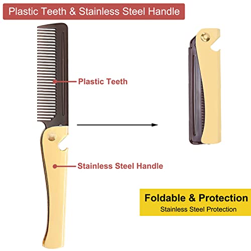 Avenoir Stainless Steel Folding Comb, Pocket Comb for Men and Women, Golden - Image 3